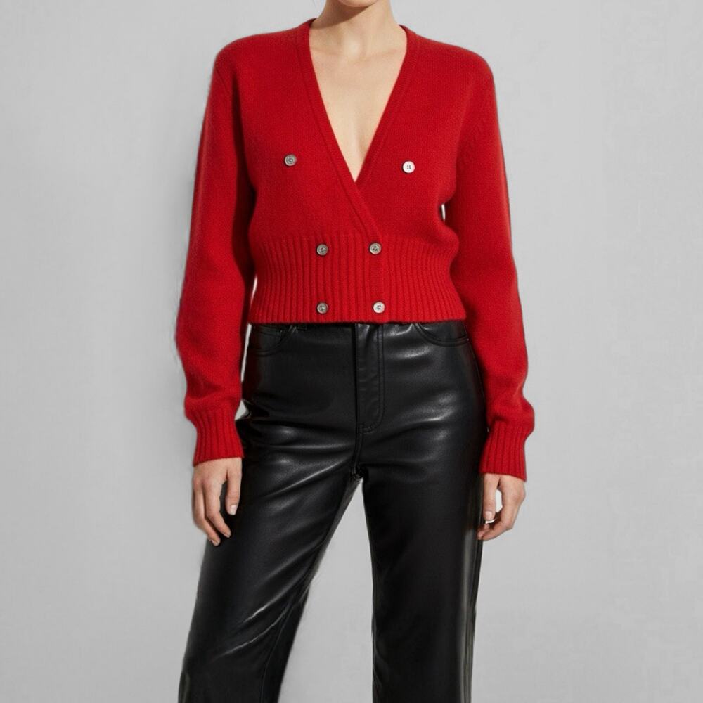 80s Angora Lambswool Cropped Cardigan Sweater Red Christmas Festive Holiday S